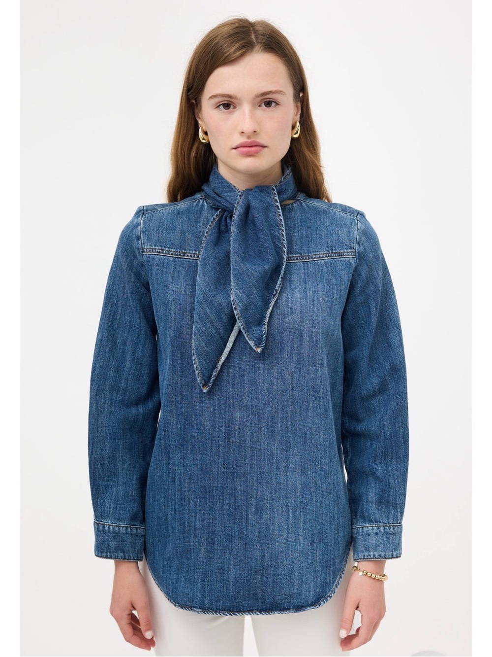 Chloé Denim Tie-Neck Blouse